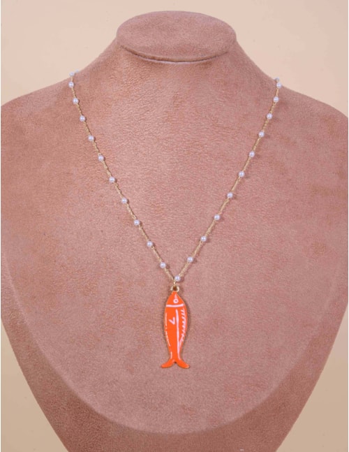 COLAR OURO PEIXE RESINA LARANJA - CO29347VO08