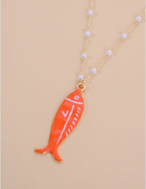 COLAR OURO PEIXE RESINA LARANJA - CO29347VO08