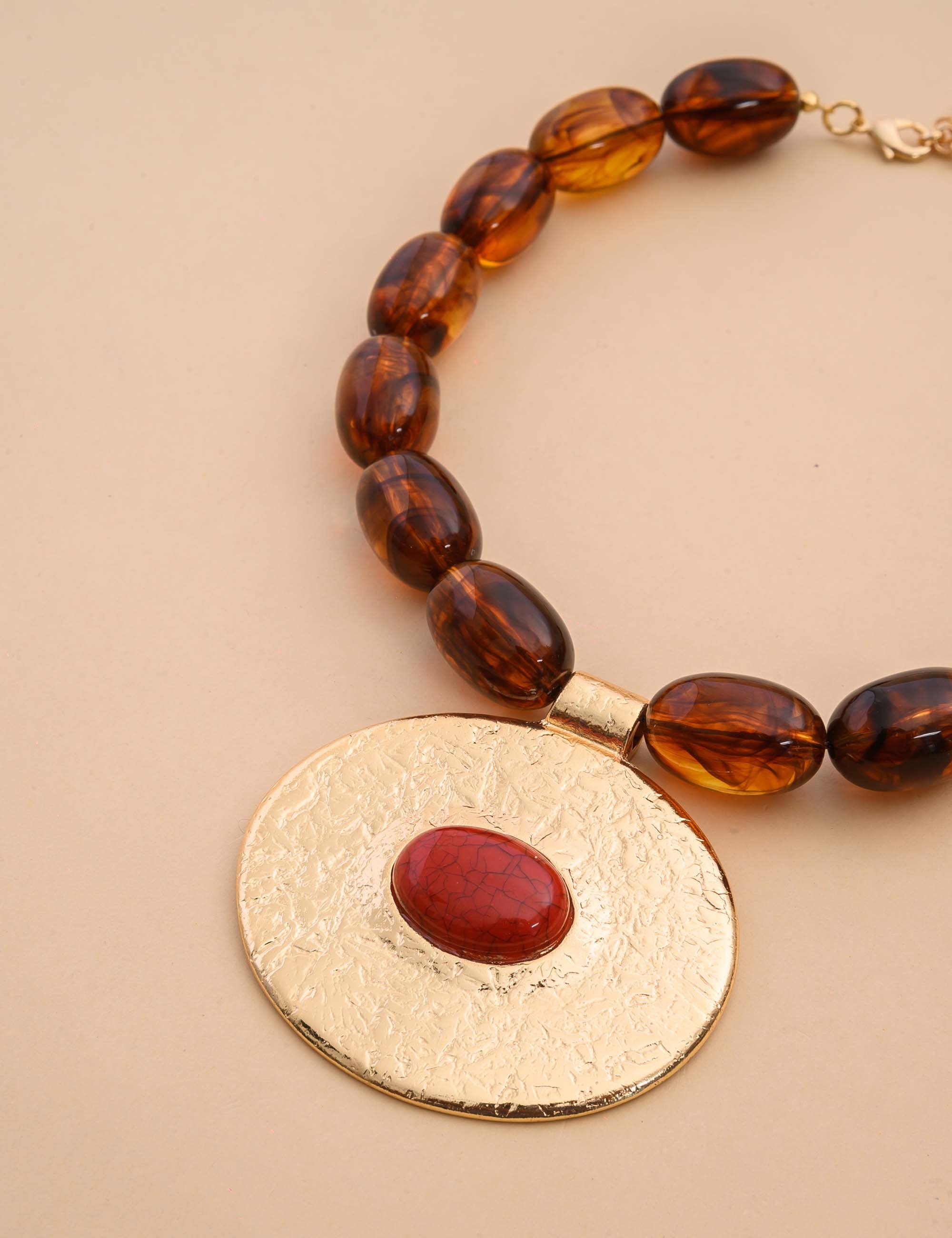 COLAR OVAL OURO PEDRA HOWALITA VERMELHA  - CO29137VO05