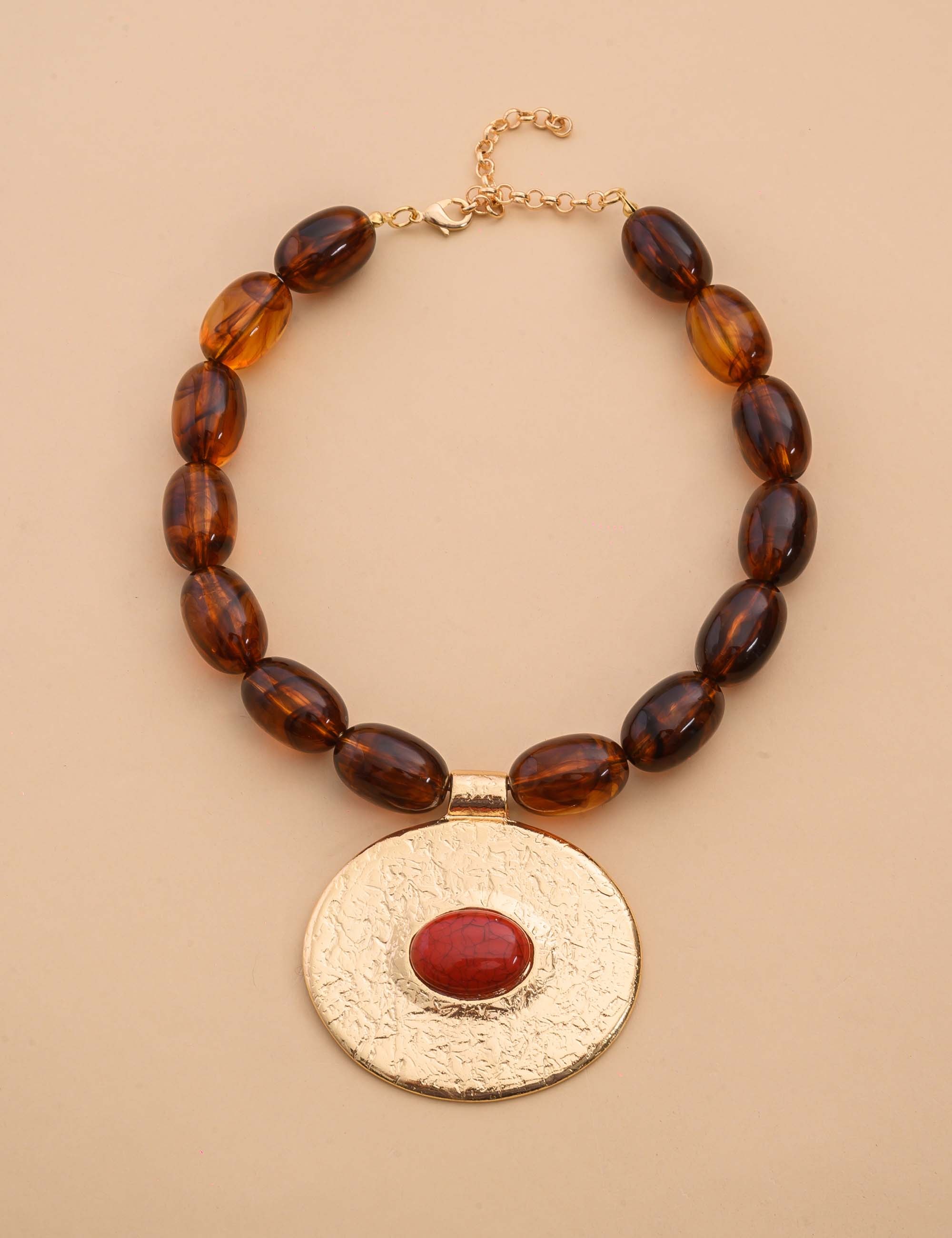 COLAR OVAL OURO PEDRA HOWALITA VERMELHA  - CO29137VO05