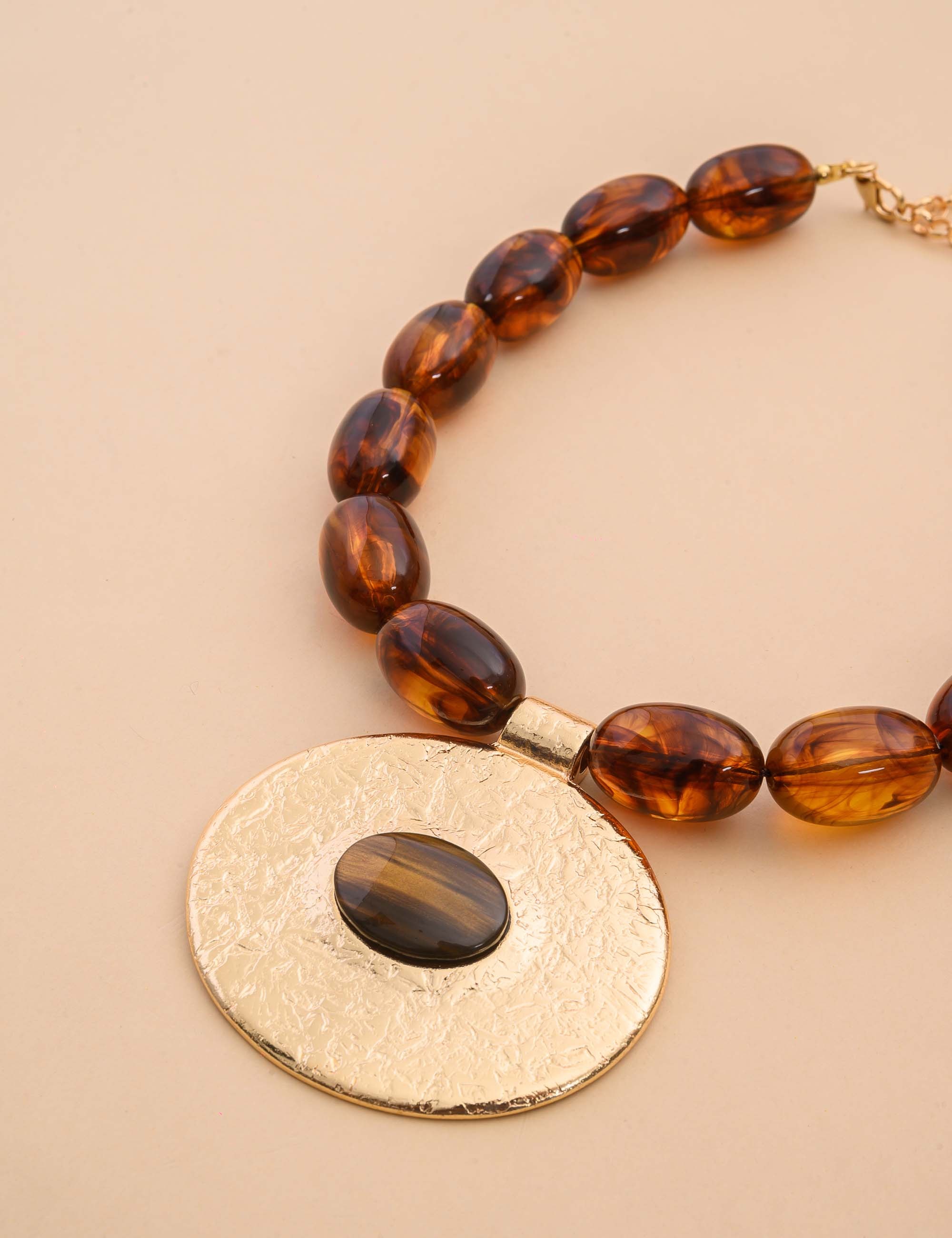 COLAR OVAL OURO PEDRA OLHO DE TIGRE - CO29137VO04