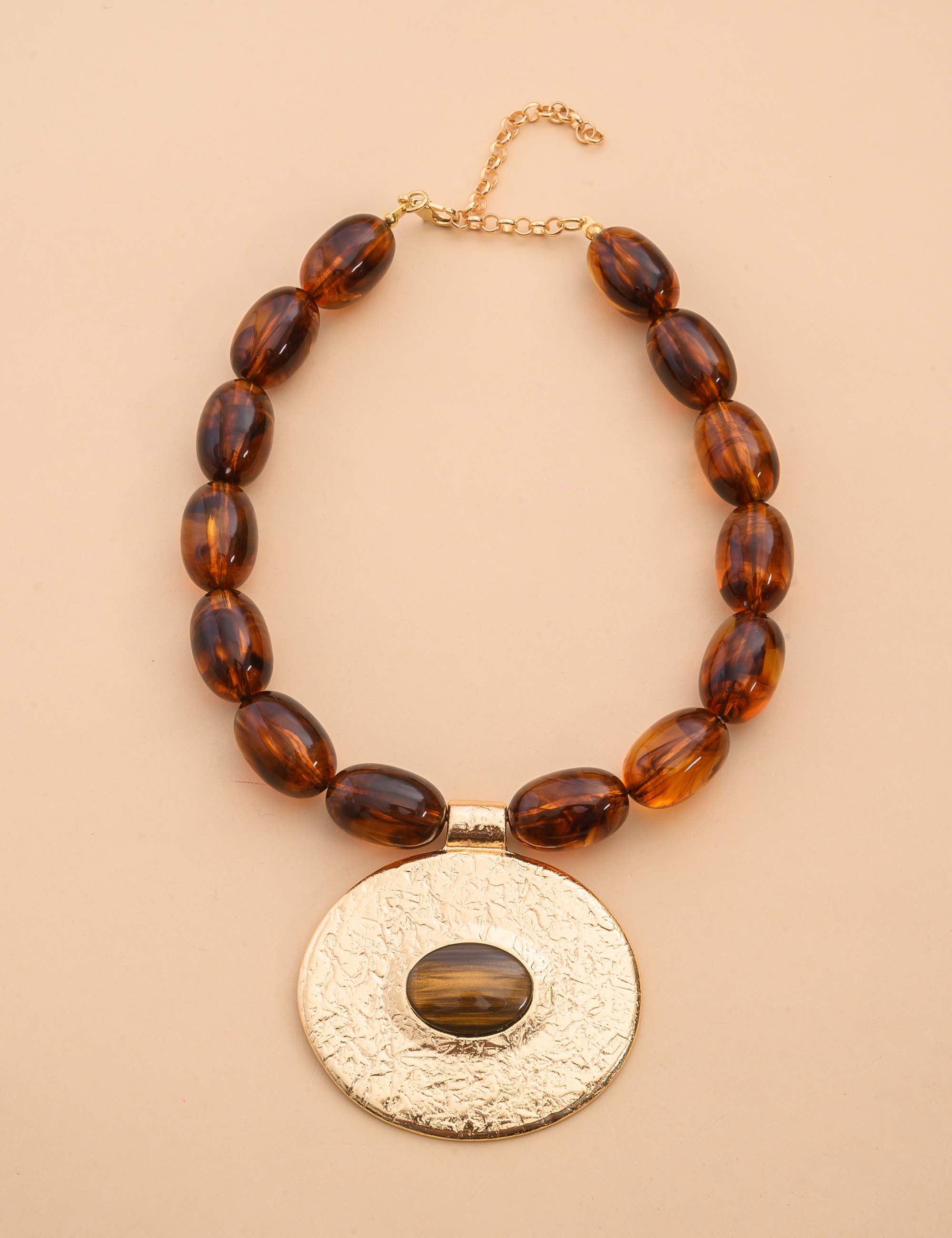 COLAR OVAL OURO PEDRA OLHO DE TIGRE - CO29137VO04