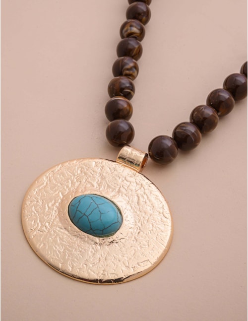 COLAR OVAL PEDRA TURQUESA - CO29137V002