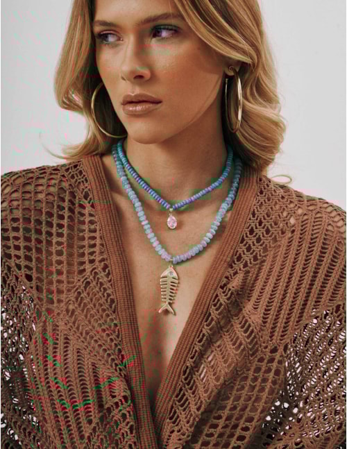 COLAR PEDRA AZUL PINGENTE PEIXE - CO2933VO03