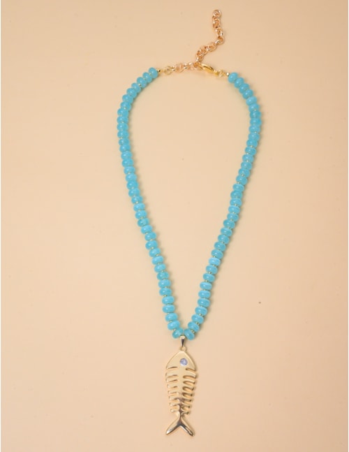 COLAR PEDRA AZUL PINGENTE PEIXE - CO2933VO03