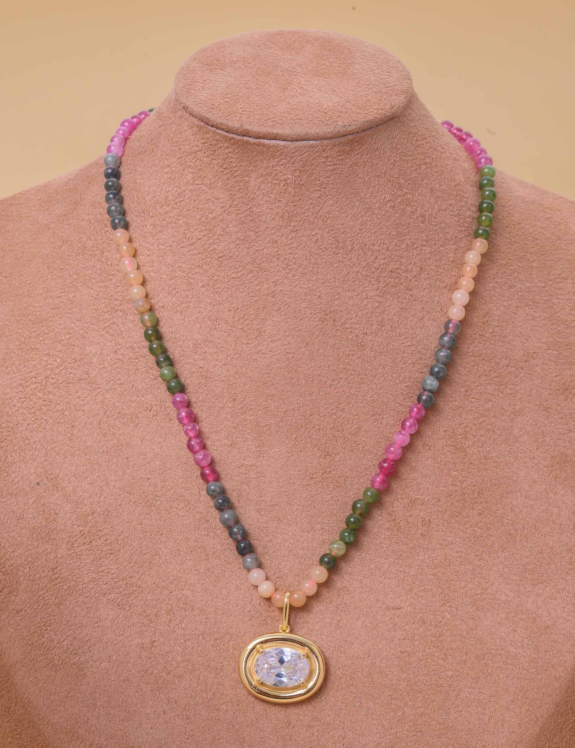 COLAR PEDRA ESFERA PINGENTE CRISTAL OVAL - CO29352