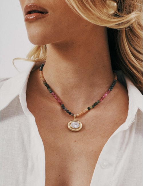 COLAR PEDRA ESFERA PINGENTE CRISTAL OVAL - CO29352VO23