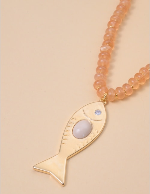 COLAR PEDRA PINGENTE BEGE - CO29335VO09