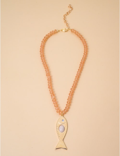 COLAR PEDRA PINGENTE BEGE - CO29335VO09