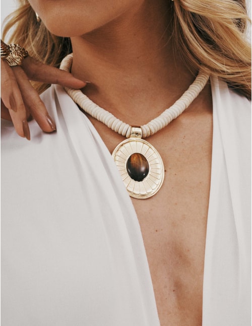 COLAR PEDRA PINGENTE OVAL TARTARUGA - CO29336VO20