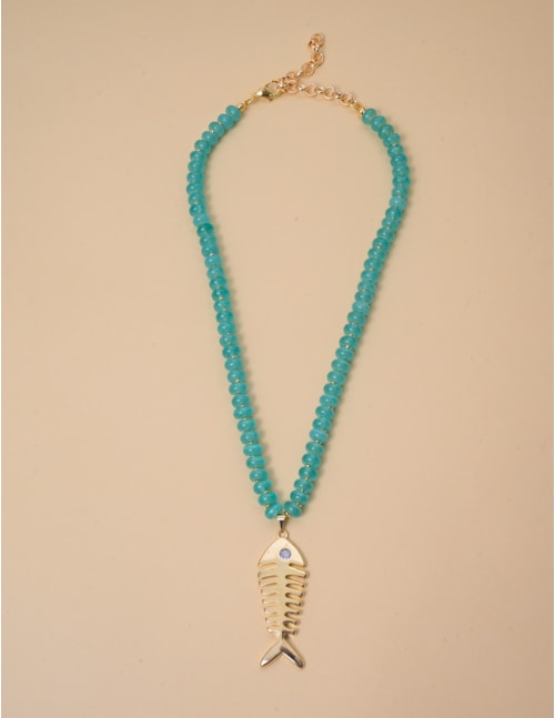 COLAR PEDRA VERDE PINGENTE PEIXE - CO2933VO13