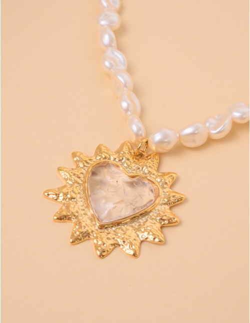 COLAR PÉROLA CORAÇÃO CRISTAL - CO29304VO21