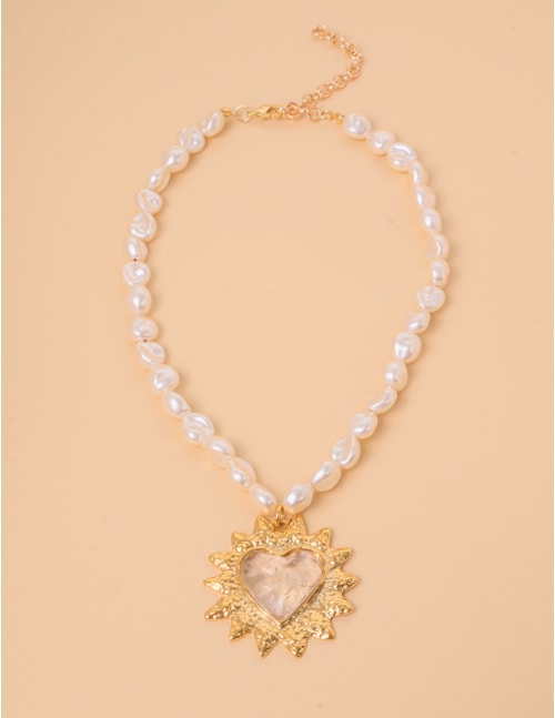 COLAR PÉROLA CORAÇÃO CRISTAL - CO29304VO21
