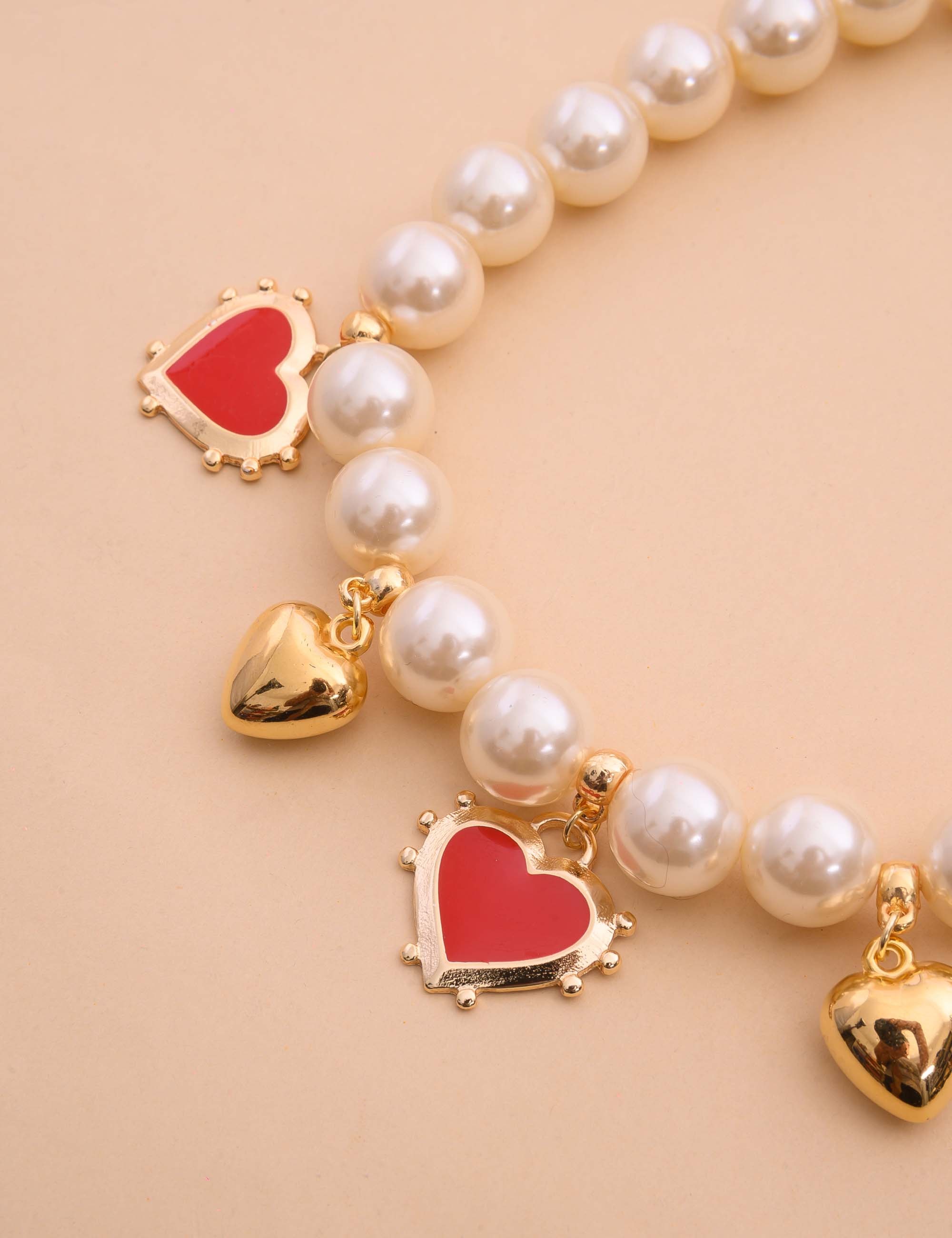 COLAR PEROLA CORAÇAO VERMELHO - CO29197VO02