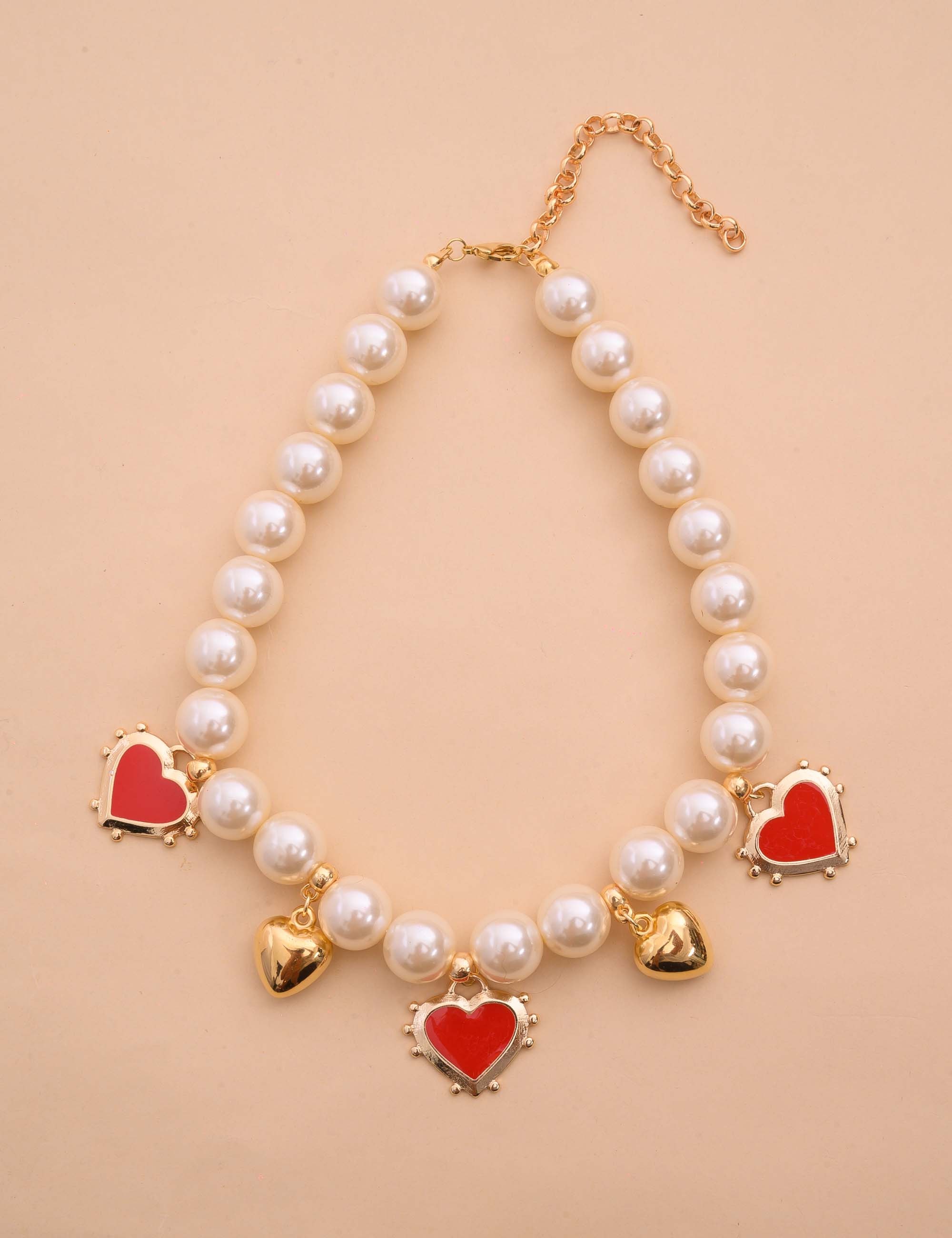 COLAR PEROLA CORAÇAO VERMELHO - CO29197VO02