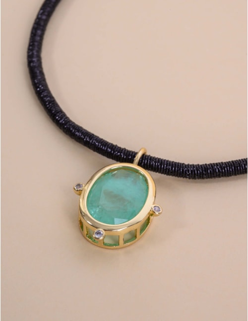 COLAR PINGENTE PEDRA VERDE - CO29368VO13