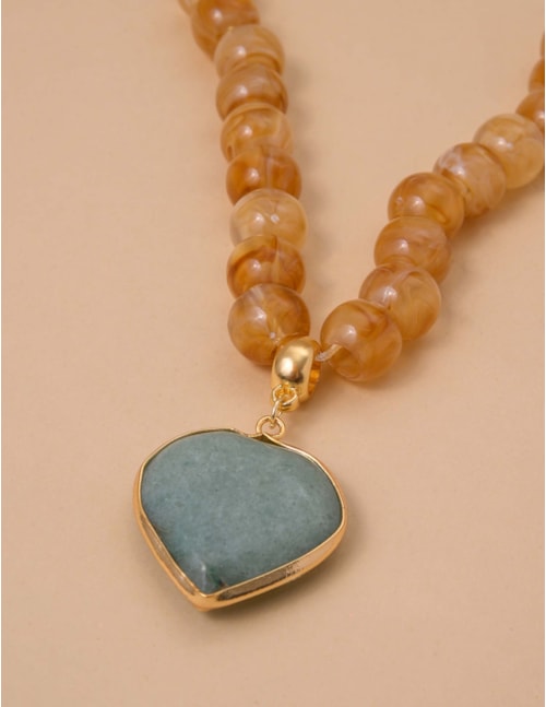 COLAR QUARTZO VERDE RESINA LARANJA - CO29205