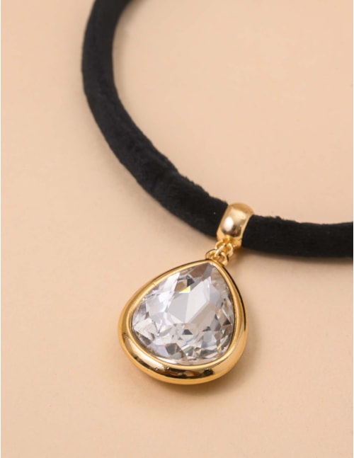 COLAR VELUDO PRETO CRISTAL REDONDO - CO29201VO02