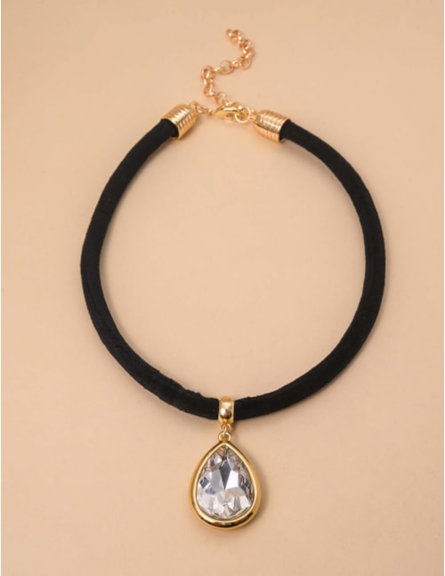 COLAR VELUDO PRETO CRISTAL REDONDO - CO29201VO02