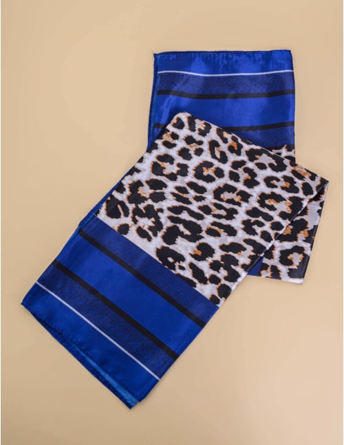 LENÇO AZUL ROYAL ESTAMPA ONÇA - LE0002VO03