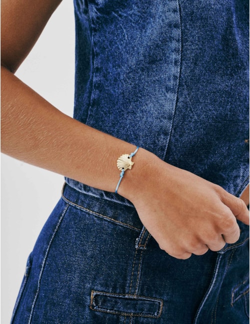 PULSEIRA CORDÃO AZUL CELESTE PINGENTE CONCHA - PU29069VO32