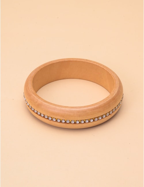 PULSEIRA DE MADEIRA BEGE COM STRASS ZIRCÔNIA - PU29083VO212