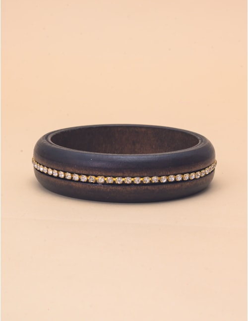 PULSEIRA DE MADEIRA ESCURA COM STRASS ZIRCÔNIA - PU29083VO21
