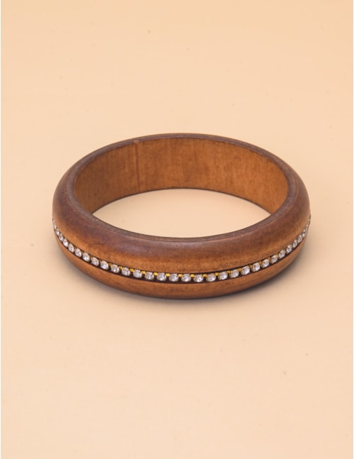 PULSEIRA DE MADEIRA MARROM COM STRASS ZIRCÔNIA - PU29083VO211