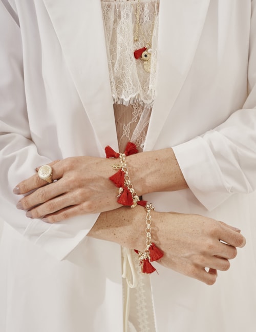 PULSEIRA TASSEL VERMELHO PINGENTES OURO - PU29078VO05